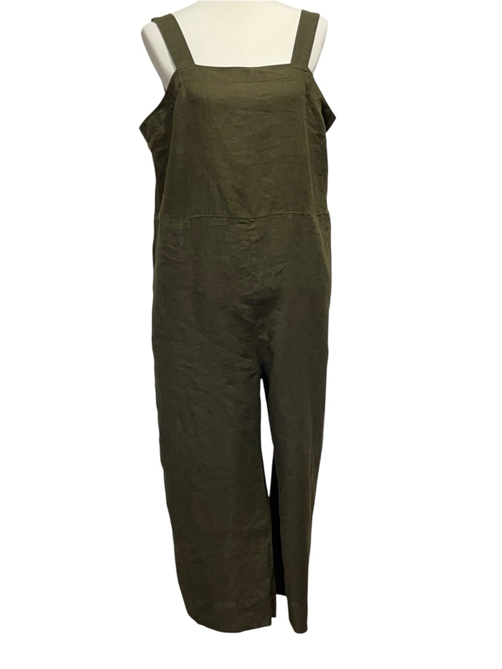 Quince Olive Green 100% European Linen Square Neck Jumpsuit XL Lagen Minimalist